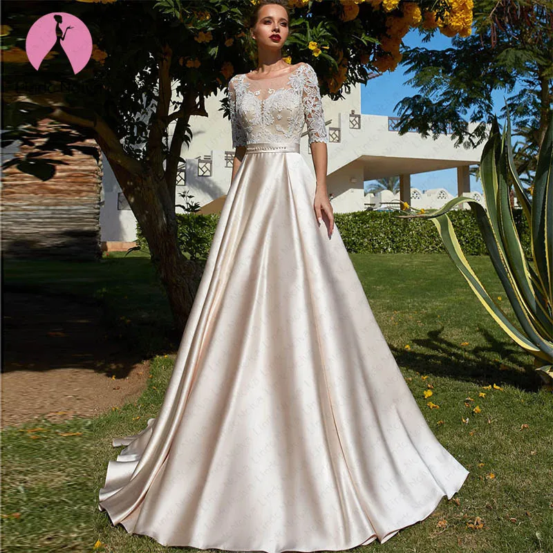 Robe De Mariee элегантное платье с пелериной атласное свадебное платье трапециевидной формы кружевное свадебное платье с бусинами на пуговицах