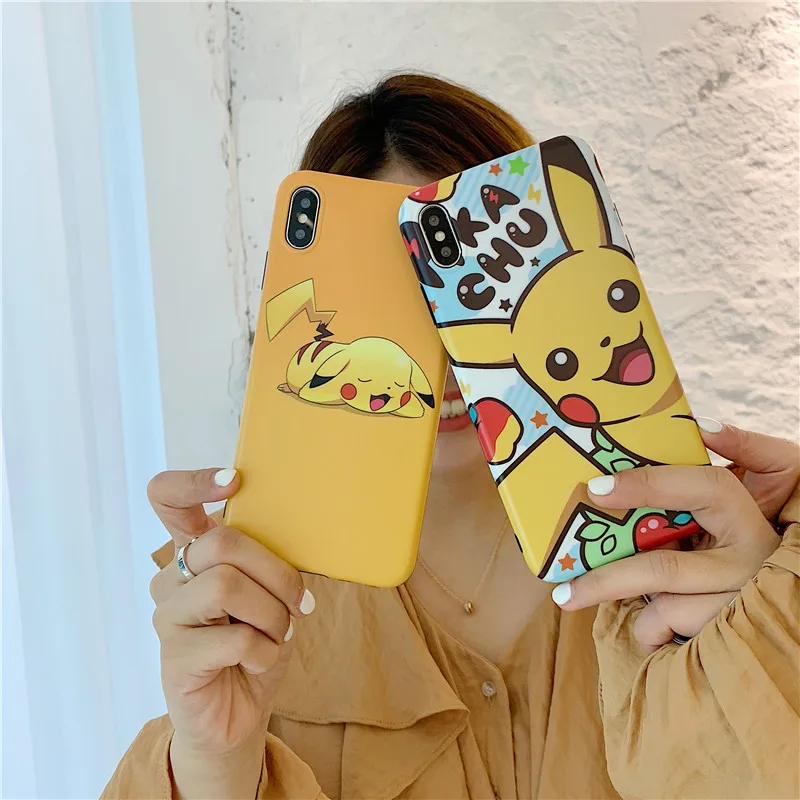 

Japan Anime Silicone Cases For coque iphone 6 6S 7 8 plus X XR XS Max Soft TPU Matte Cover Cute Cartoon Pikachue Phone Case capa