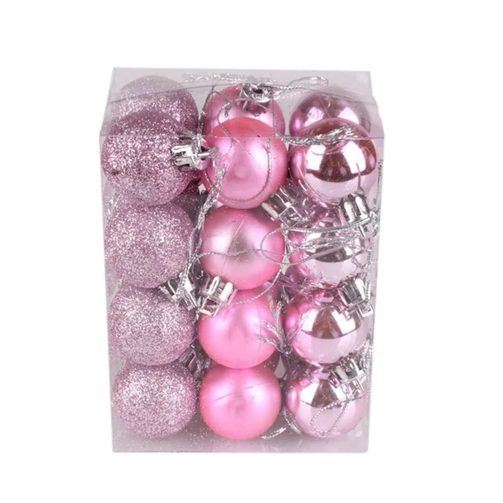 24pcs/lot 30mm Christmas Tree Decor Ball Bauble Xmas Party Hanging Ball Ornament decorations for Home Christmas Decorations 0912 - Цвет: Pink