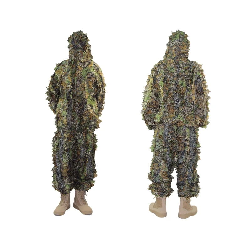 Outdoor Ghillie Suit 3D Maple Leaf Camouflage Clothes Jacket and Pants CS training War Game Jungle Hunting Clothes for Sniper