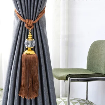 

2PCS Curtain Tassel Tieback Curtain Holder Tiebacks with Faux Crystal Ball Home Accessories Decorative Golden