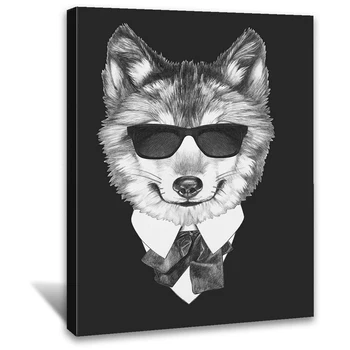 

Cartoon Animals Fox with Suit and Sunglass Picture Prints on Canvas, Funny Painting Artwork Home Decor for Kids Living Room