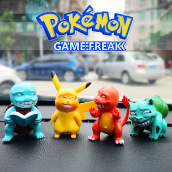 

4Pcs/Set 6cm pokemon Pikachu Charmander Squirtle Bulbasaur Cartoon Toy doll Funny pocket doll car dashboard decorations