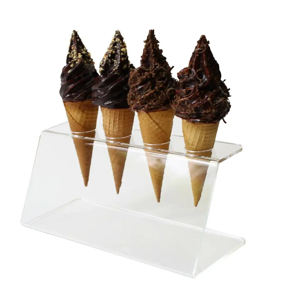 Almencla Clear Acrylic Ice Cream Snow Cone 4 Hole Display Stand Holder Baking Rack 