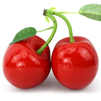 더블 체리 장식품 시뮬레이션 음식 모델 사진, 직경 10cm 폼, 인공 체리 과일 소품, 홈 디스플레이 장식