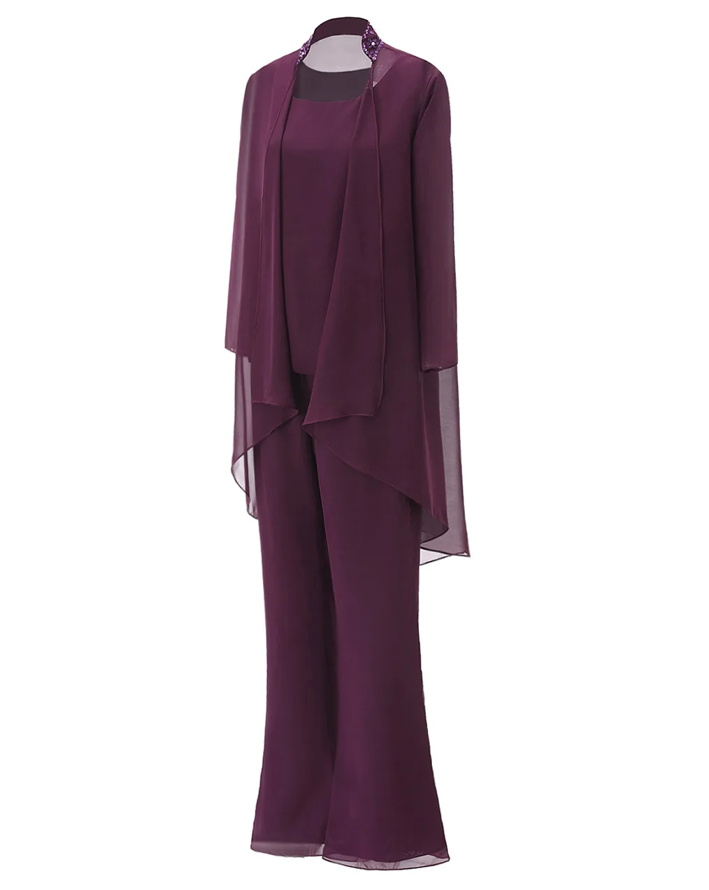 SOLOVEDRESS, Модный женский шифоновый костюм с бусинами, 3 предмета, платье для матери невесты, брючный костюм с длинными рукавами, куртка, наряд, SL-M18
