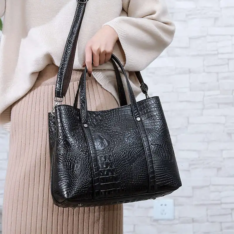 Luxury Alligator Women Handbag Classic Crocodile Pattern Embossed Leather Crossbody Bag Female Large Casual Totes Top-handle | Багаж и