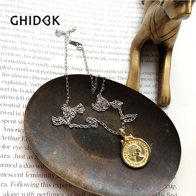 D GHIDBK, 925 пробы, серебряная монета, кулон с портретом, ожерелье золотого цвета, круглая цепочка, чокеры, многослойное ожерелье - Окраска металла: D