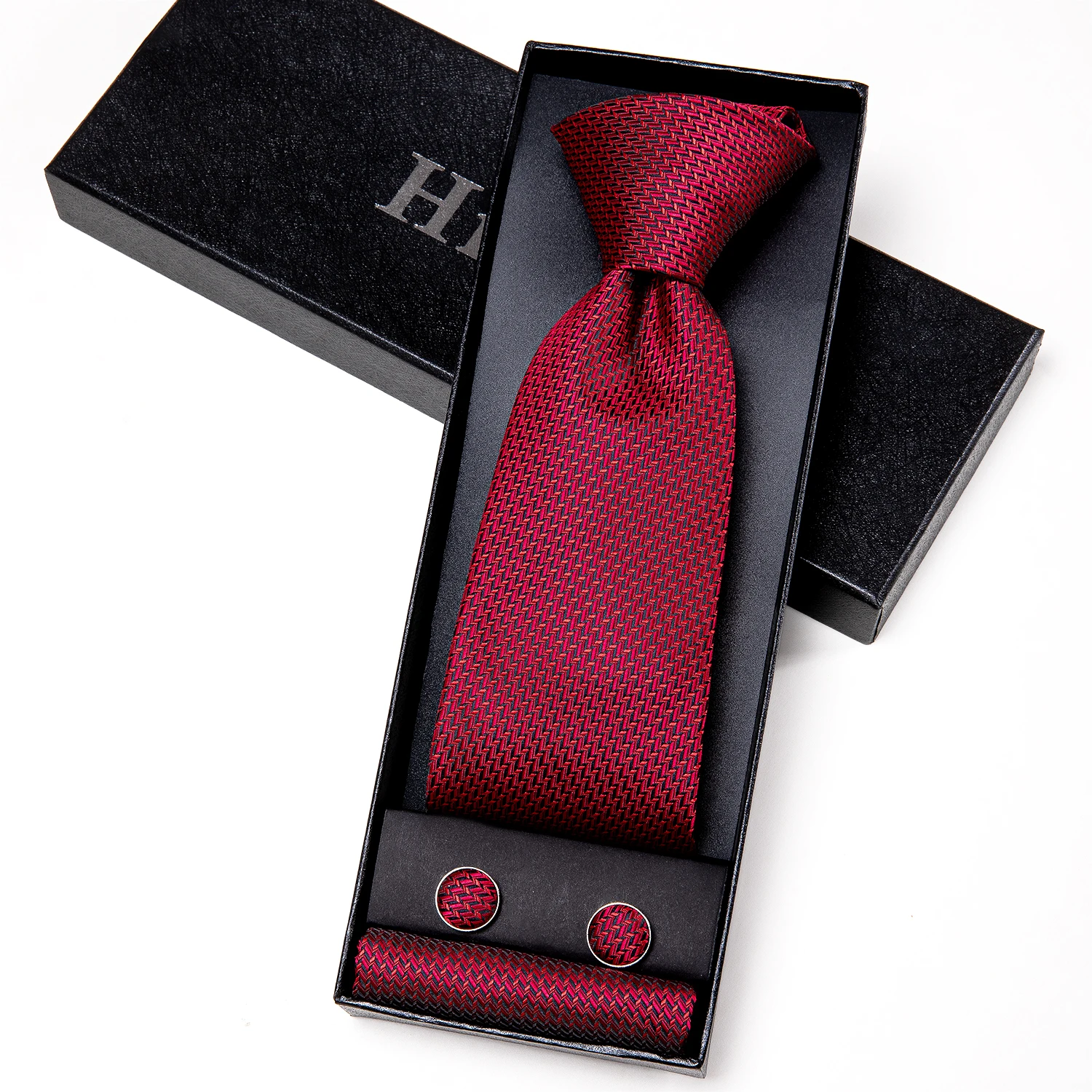 

Hi-Tie Retro Red Plaid Business Silk Men's Tie Set Luxury Gift For Men Fashion Tie For Men Classic Hanky Cufflinks Set Necktie