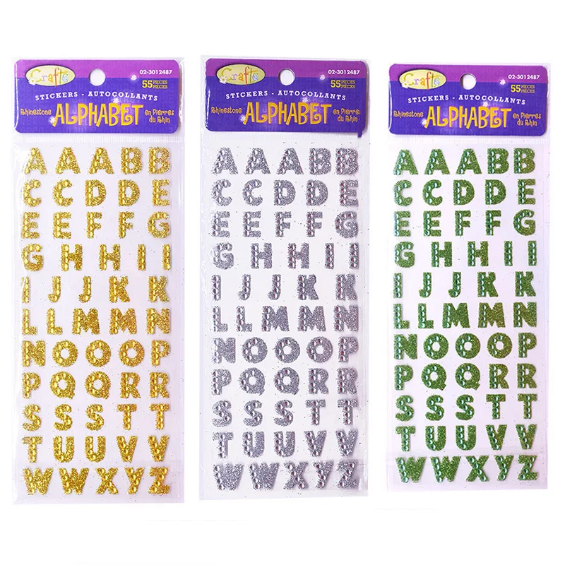 3Pcs/Lot Glitter Crystals Alphabet Letter Stickers DIY Handmade Scrapbooking Sticker Self Adhesive A-Z English Words Sticker 