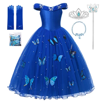 

Cendrillon Princess Girls Dress Fairy Tales Deluxe Cosplay Costume Cenderella Blue Gown Kids Party Halloween Birthday Clothes