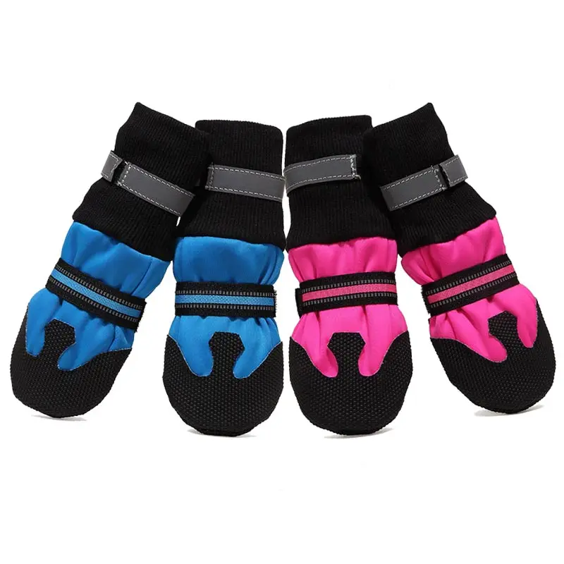 Теплые водонепроницаемые зимние ботинки для собак 4 шт./компл. светоотражающие