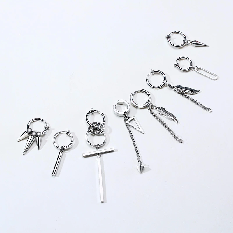 MEN EARRING STAINLESS STEEL BAR STICK HUGGIE EARRINGS ONCH HOOPS FOR MEN BOY STREETWEAR COOL HIPSTER MAN JEWELRY - Image 4