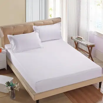 

82 1pc 100%Polyester Fitted Sheet Mattress Cover Solid Color Bedding Linens Bed Sheets With Elastic Band 160cm*200cm Double