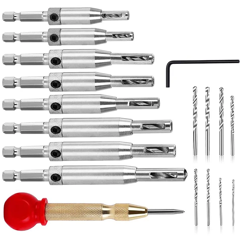 

HOT 18Pcs Door Window Cabinet Self Centering Hinge Hardware Drill Bits Set with Automatic Center Punch