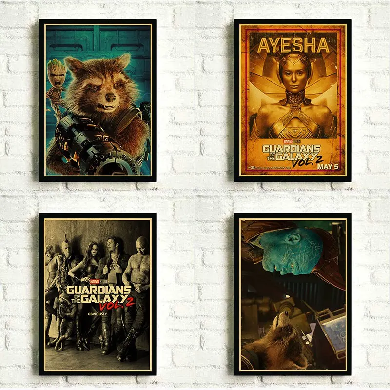 

Marvel Movie Posters Guardians of The Galaxy Vol. 2 Retro Poster Vintage Kraft Paper Prints for Bar and Home Wall Decor Painting