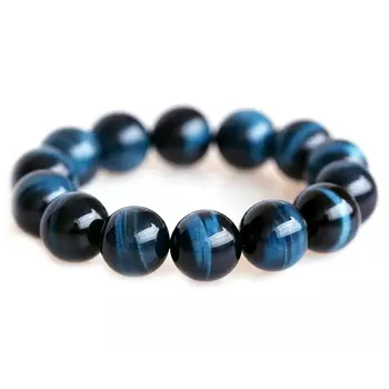 

Nature Blue Tiger Eye Stone Beaded Bracelet Men Women Daily Party Blue Crystal Wrist Jewelry FS99