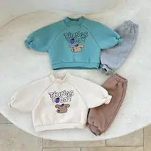 

Cotton Baby Long Sleeve Clothes Set Spring Boys Cartoon Sweatshirt Set Letter Print Casual Pullover Fashion Girl Clothing Suit