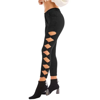 

DANALA Autumn New Style Women's jeans Pans Fashion Broken Hole Pants Slim Pencil Pants Full Length Pants Loose Cowboy Pants