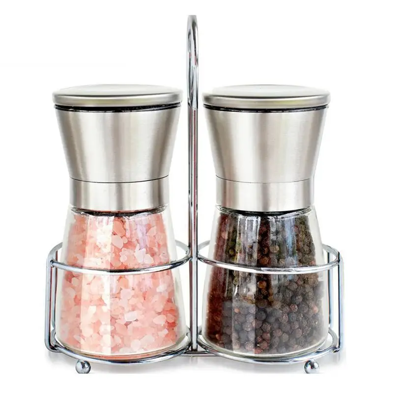 

Stainless Steel Salt and Pepper Grinder Set With Stand - Salt and Pepper Shakers with Adjustable Coarseness - Salt Grinders and