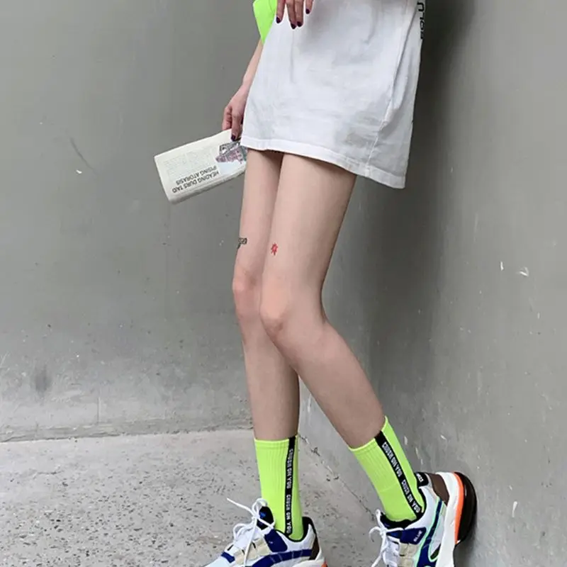 

Tube Socks Fluorescent Color Vertical Strip Refresh Casual Style Long Hosiery
