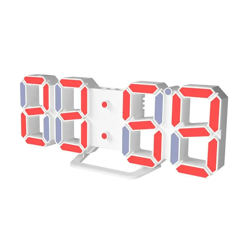 3D большой светодиодный настенные часы с датой Цельсия ночник Дисплей настольные часы будильник для дома гостиная - Цвет: Красный