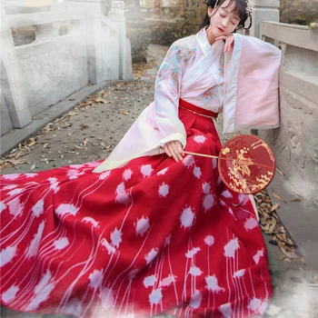 

Ancient Chinese Folk Dance Costume For Women Traditional Hanfu Fairy Dress Embroidery Vintage Floral Chinese Tang Suit DL5313