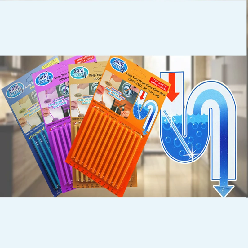 60pcs/lot Magic Cleaning Stick Kitchen Toilet Bathtub Clean Rod Odors Dispelling Pipeline Sewer Hair Drain Cleaner Sani Sticks