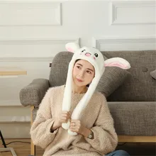 Милая шапка с заячьими ушами для женщин, для спорта на открытом воздухе, теплая, может двигаться, подушка безопасности, магнит, плюшевая, подарок, танцевальная шапка-игрушка, зимняя шапка, Gorros Mujer Invierno