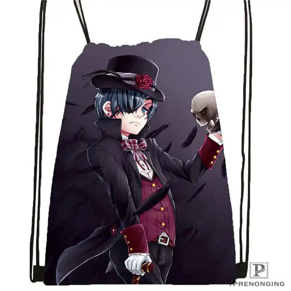 Drawstring Backpack Custom Ciel. Phantomhive. full.@ 01 походная сумка на шнурке милый рюкзак для детей(черная спинка) 31x40 см#180611-01-07 - Цвет: Drawstring Backpack