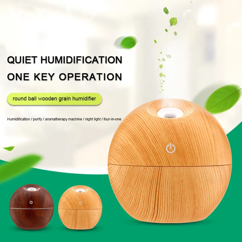 ELOOLE 130ML Ultrasonic Air Humidifier Wood Grain USB Aromatherapy Oil Essential Diffuser With LED Lamp Cool Mist Maker