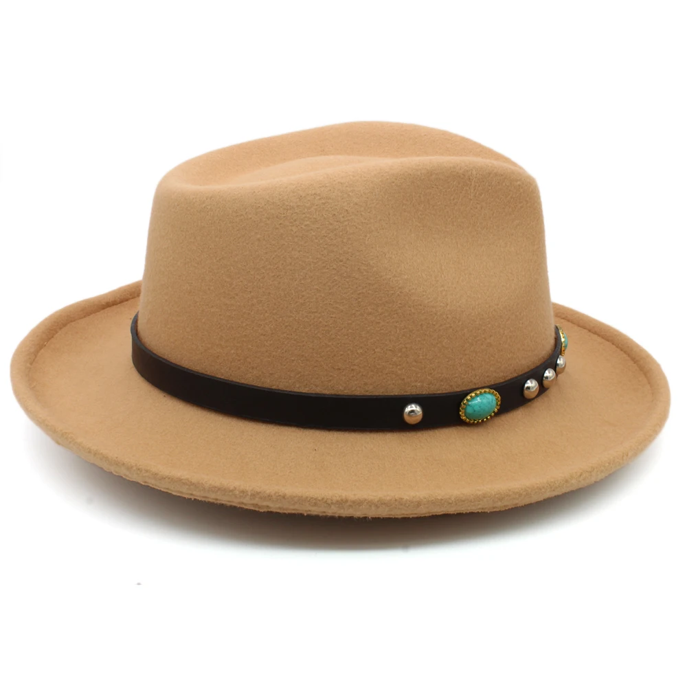 Men Women Wool Panama Hats Wide Brim Sunhat Fedora Caps Trilby Jazz Travel Party Street Style US Size 7 1/8-7 3/8 UK M-L green fedora