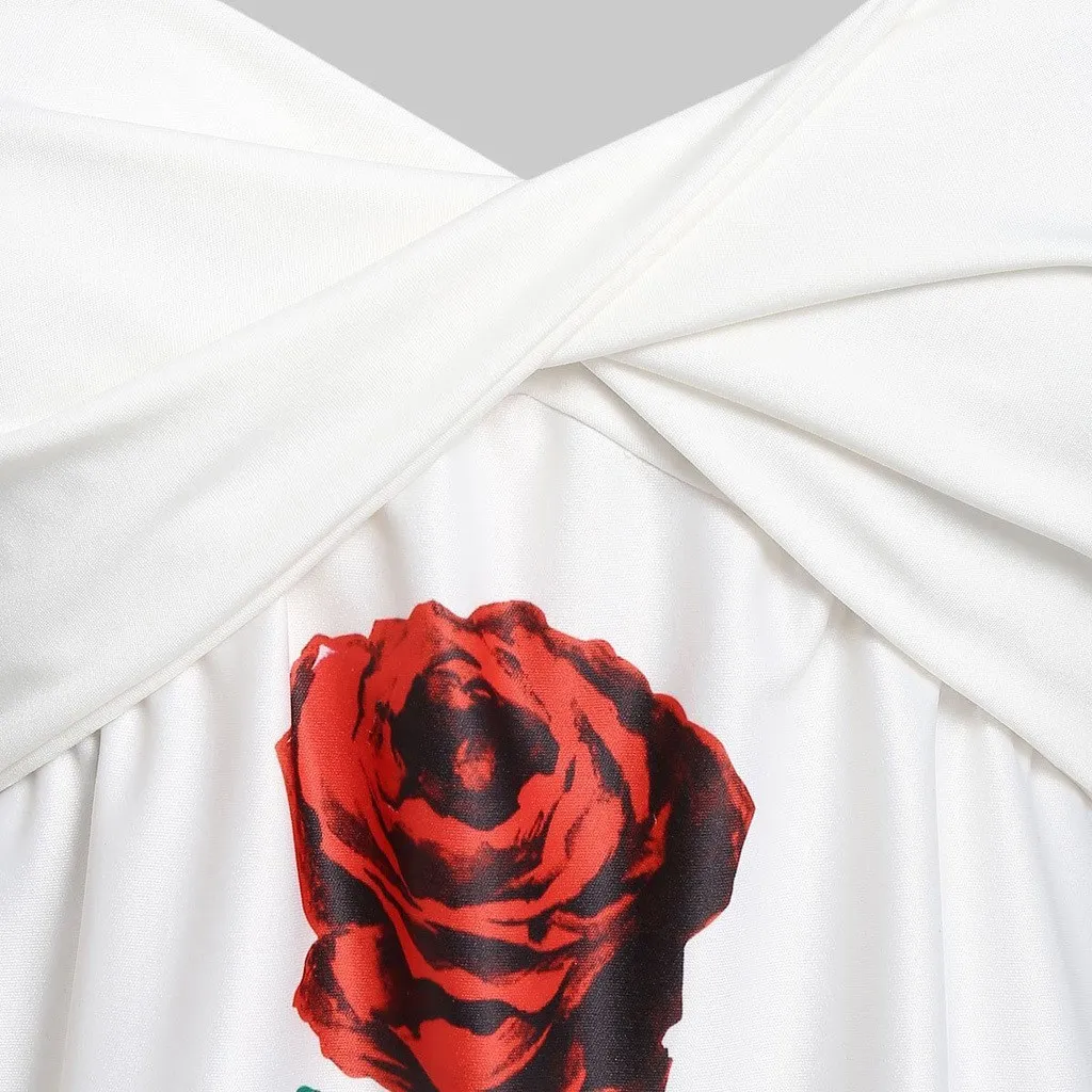 5Xl Женские топы с розами размера плюс, летние топы с милым воротником и принтом, Элегантные повседневные топы без рукавов