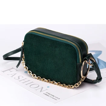 

The first layer of real cowhide bag female suede double zipper women business bag shoulder small bag mini leather leisure bag