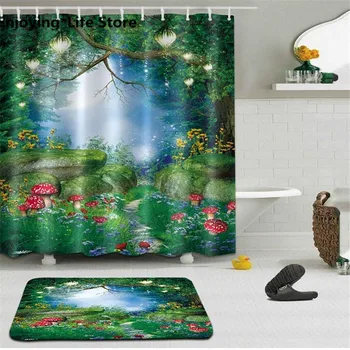 

Fairy Tale Dream Scenic Shower Curtain Set Waterproof Curtain Bathroom Bath Mat Fabric Rugs 72 x 72'' with 12 Hooks Mat 24x16''