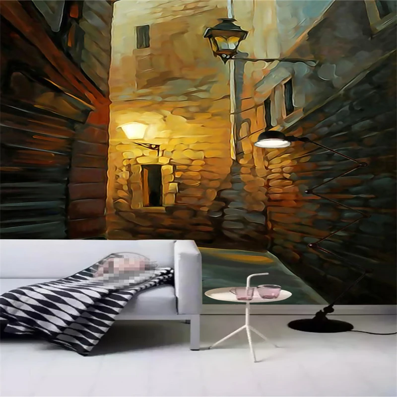 

Drop Shipping Customize Any Size Hand Painted Oil Painting On The Street Porch Tv Backdrop Wallpaper For Walls 3 D Papier Peint