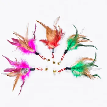 

5Pcs Cat Teaser Wand Refills Chicken Feathers Replacement With Bell Interactive Kitten Toy