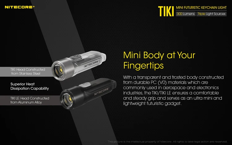 Nitecore TIKI LE 3 цвета светильник перезаряжаемый светодиодный светильник с ключом OSRAM P8 300 люмен встроенный литий-ионный аккумулятор мини Poket Flash светильник