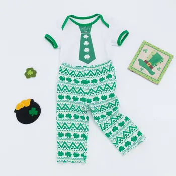 

Casual Baby Boy Gentleman Sets Bow Tie Romper Letter Pants 2Pcs Baby Boy St. Patrick's Day Baby Boy Clothes Cotton Outfit 0-2T