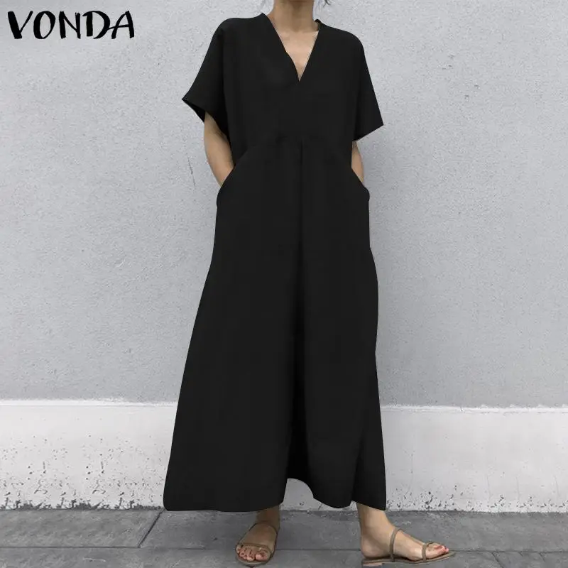 Летнее платье, женский сарафан VONDA, повседневные винтажные вечерние платья макси, длинное офисное женское сексуальное платье с v-образным вырезом размера плюс S-5XL
