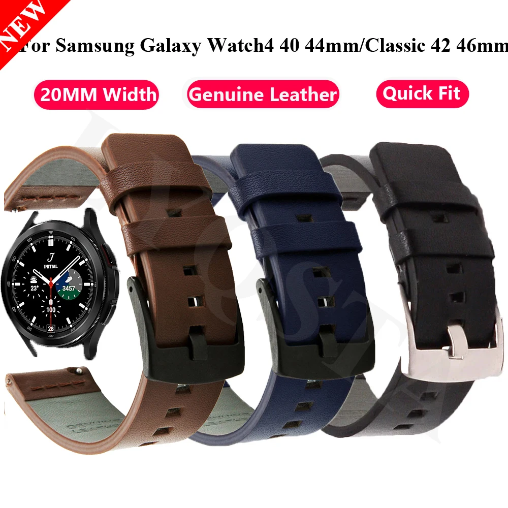 

Ремешок кожаный для смарт-часов, сменный Браслет для Samsung Galaxy Watch 4 40/44 мм и Classic 42/46 мм, 20 мм