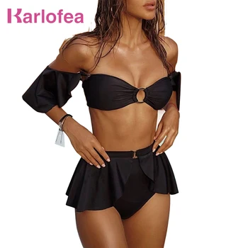 

Karlofea Lady Lovely Two Piece Swimsuit Chic Removable Ruffles Summer Sunbathing Set Sexy Push Up Top And Shorts Party Beachwear