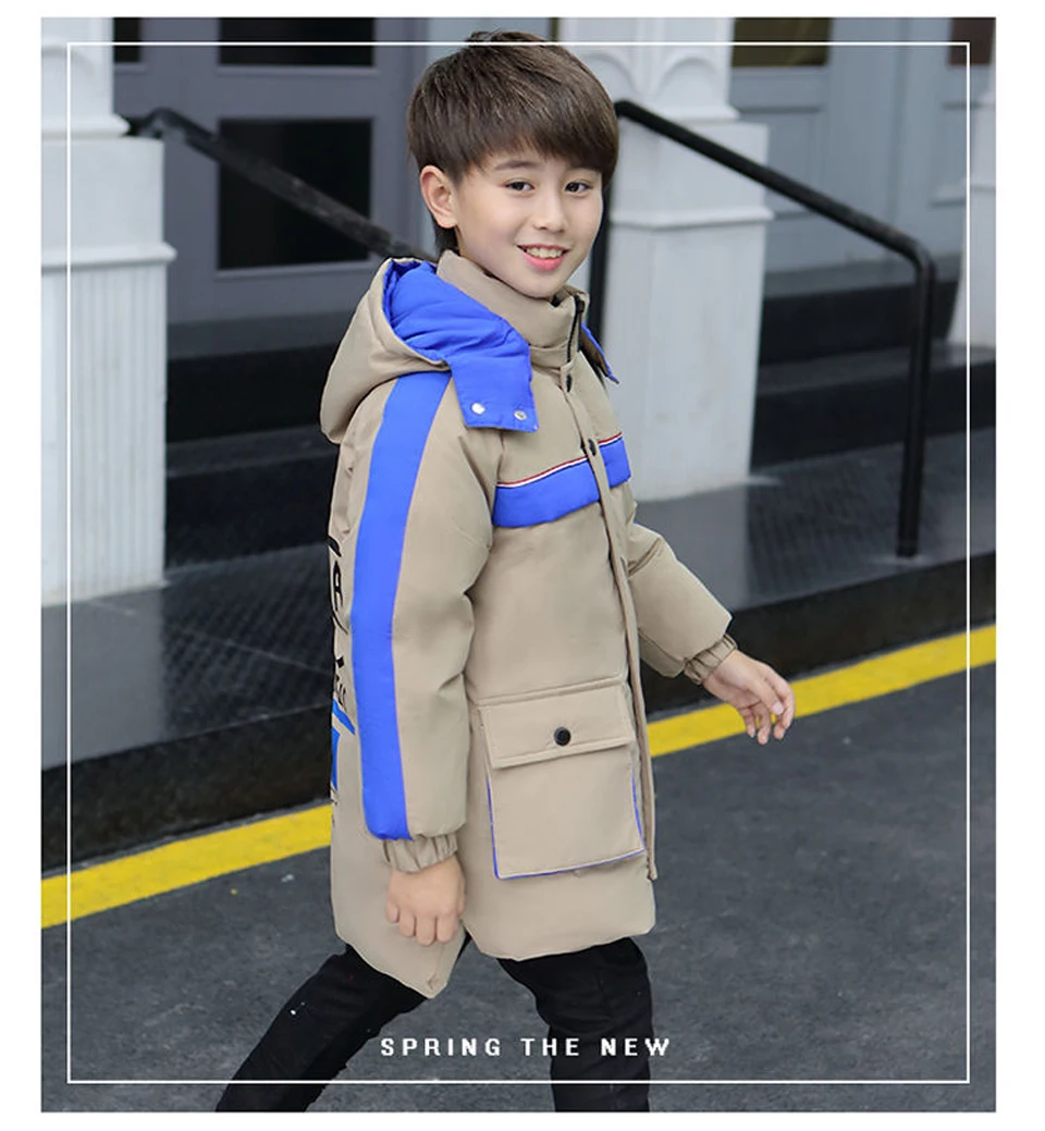 Детская зимняя куртка для мальчика, ветрозащитная верхняя одежда, модное пуховое хлопковое пальто, зимняя детская куртка для мальчика, парки с капюшоном для подростков