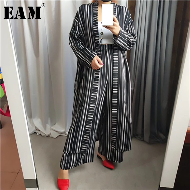 

[EAM] Wide Leg Pants Two Piece Suit New Black ViNeck Long Sleeve Black Loose Fit Women Fashion Tide Spring Autumn 2019 1A454