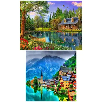 

2 Set 5D Diamond Painting Full Drill Square Scenery Diamond Embroidery Pictures of Rhinestones Nature Scenic & Tree