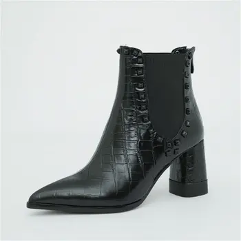 

2020 New Pointed Toe Women's Ankle Boots rivets Concise High Heels Pumps elastic band Dancing Night Club Shoes Woman