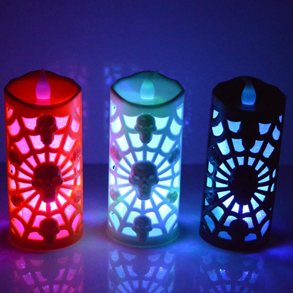1pcs Halloween Luminous LED Skull Spider Candle Lights Home Decor Retro Simulation Pumpkin Terror Night Lamp Halloween Party
