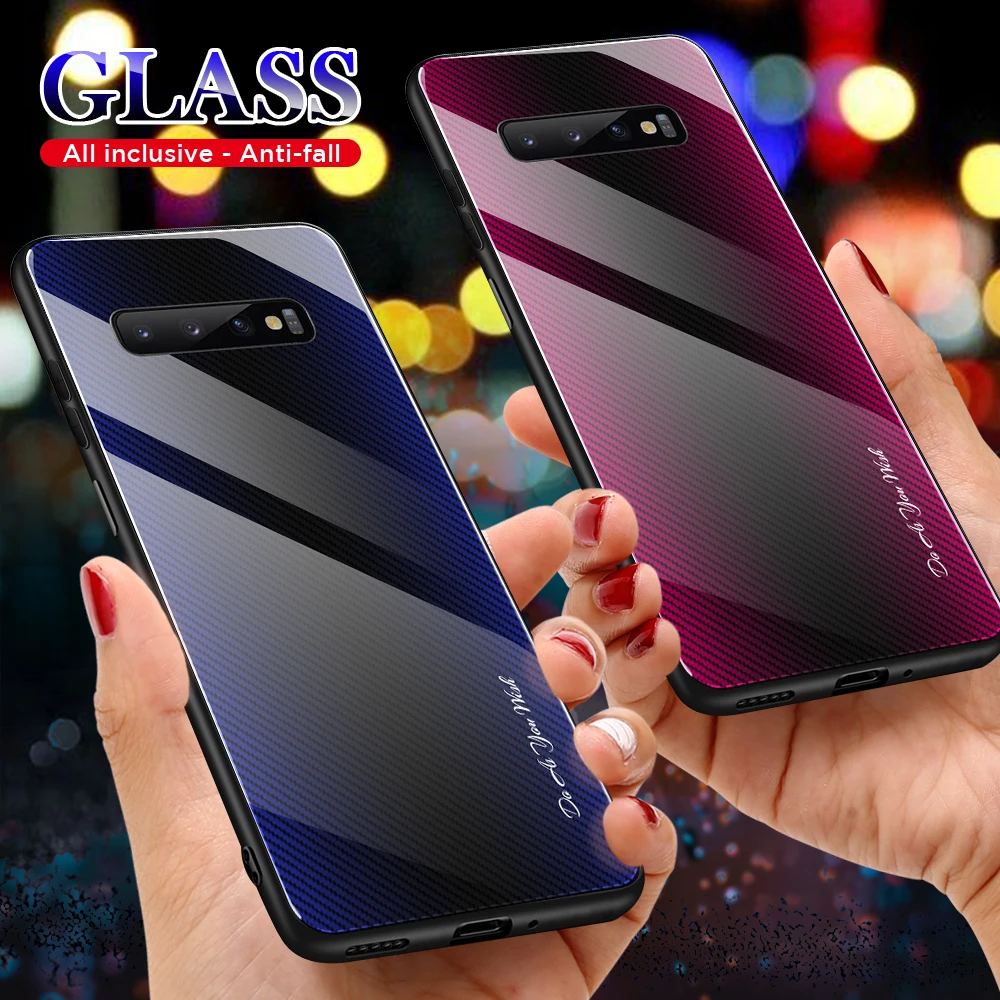 

Colorful Tempered Glass phone Case For Samusng Galaxy S8 S9 S10 5G Note 8 9 10 Pro Plus Lite Silicone Glossy Protective Cover