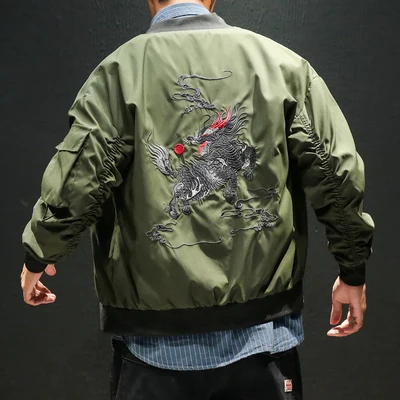 Military Green KUANGNAN/куртка в китайском стиле, мужская куртка-бомбер, мужская Японская уличная Мужская куртка, пальто, новая осенняя ветровка 5XL - Цвет: Military Green