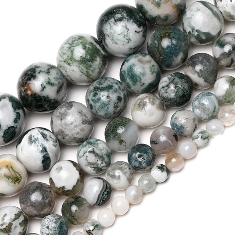 

Wholesale Natural Stone Tree Agates Round Loose Beads 15" Strand 4 6 8 10 12MM Pick Size For Jewelry Making Necklace Bracelet